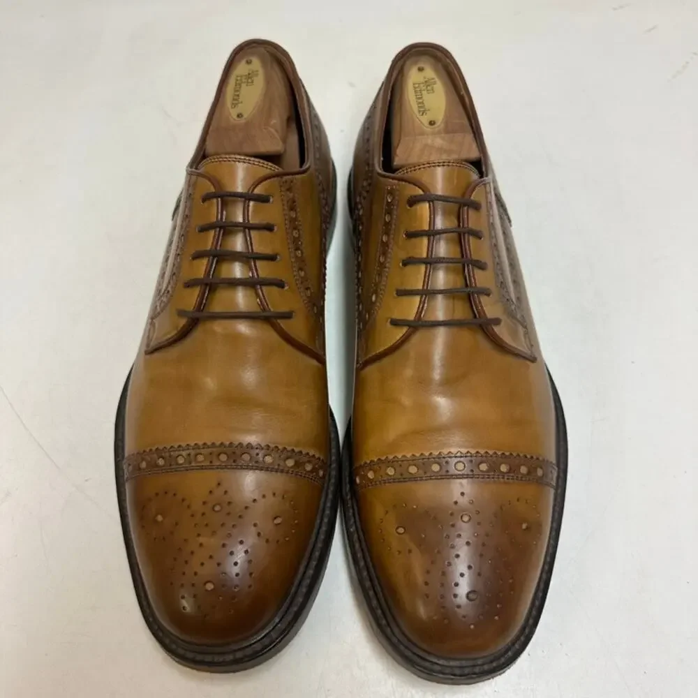 VGUC Gucci Cap Toe Derby Brogue Burnished Tan Calf Cognac Made in Italy US 9.5 D